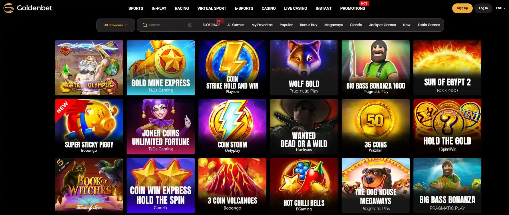 Goldenbet casino slots lobby showing provider filters and game browsing controls